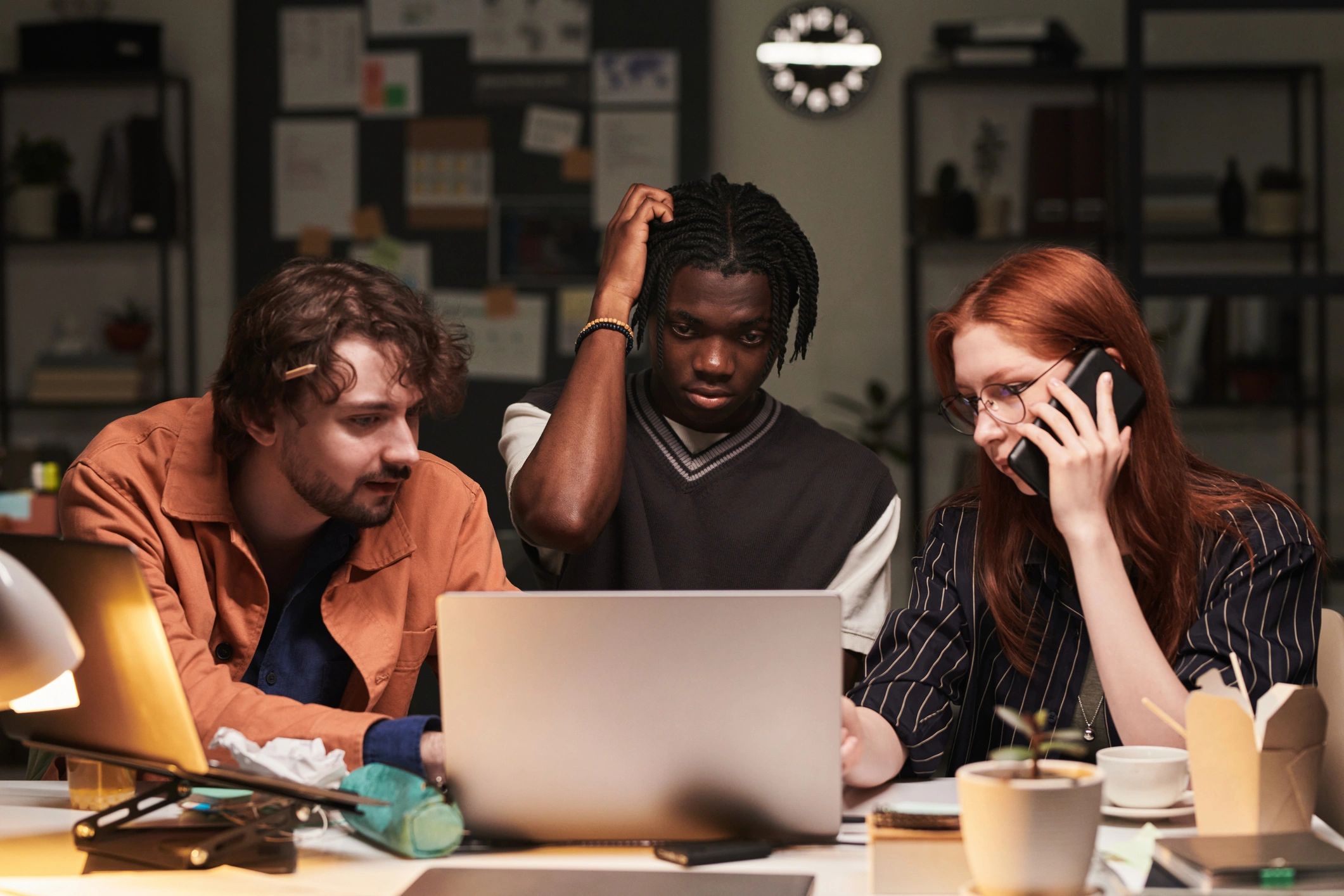 Business team discussing technical support solutions